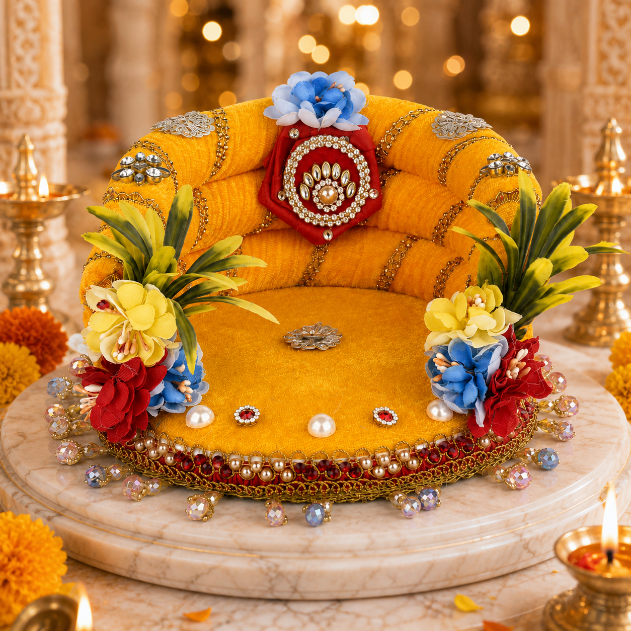 Laddu Gopal Singhasan 6 Inch | Handmade Velvet Sofa Seat for 3–4 Inch Idol