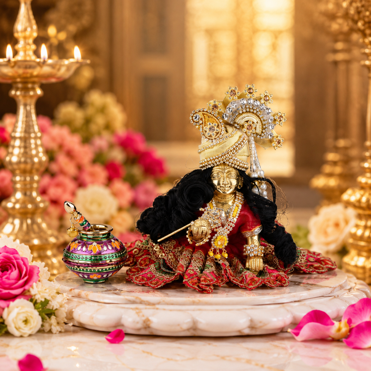 Colorful Krishna Makhan Matki with Spoon | Janmashtami Laddu Gopal Decoration