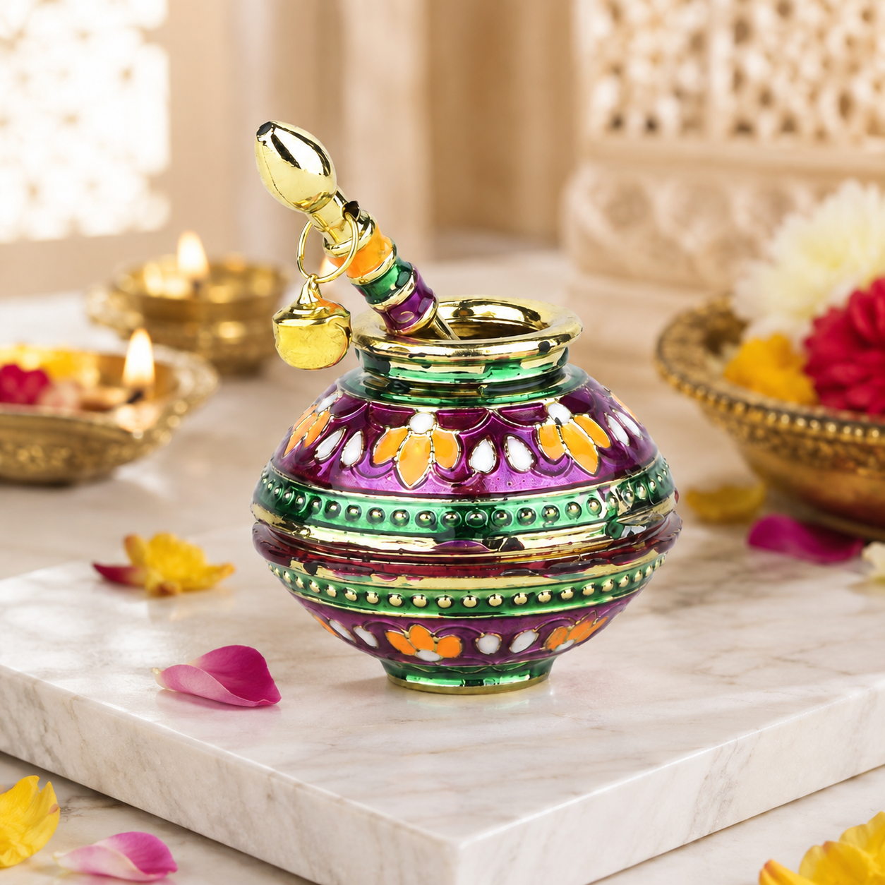 Colorful Krishna Makhan Matki with Spoon | Janmashtami Laddu Gopal Decoration