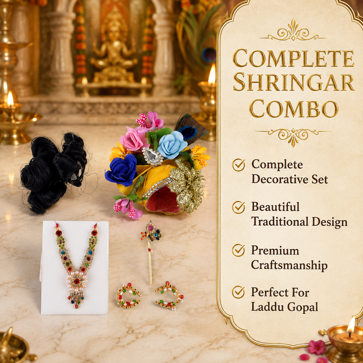 Laddu Gopal Shringar Combo Set for 2-3 Inch Idol |  Accessories Kit
