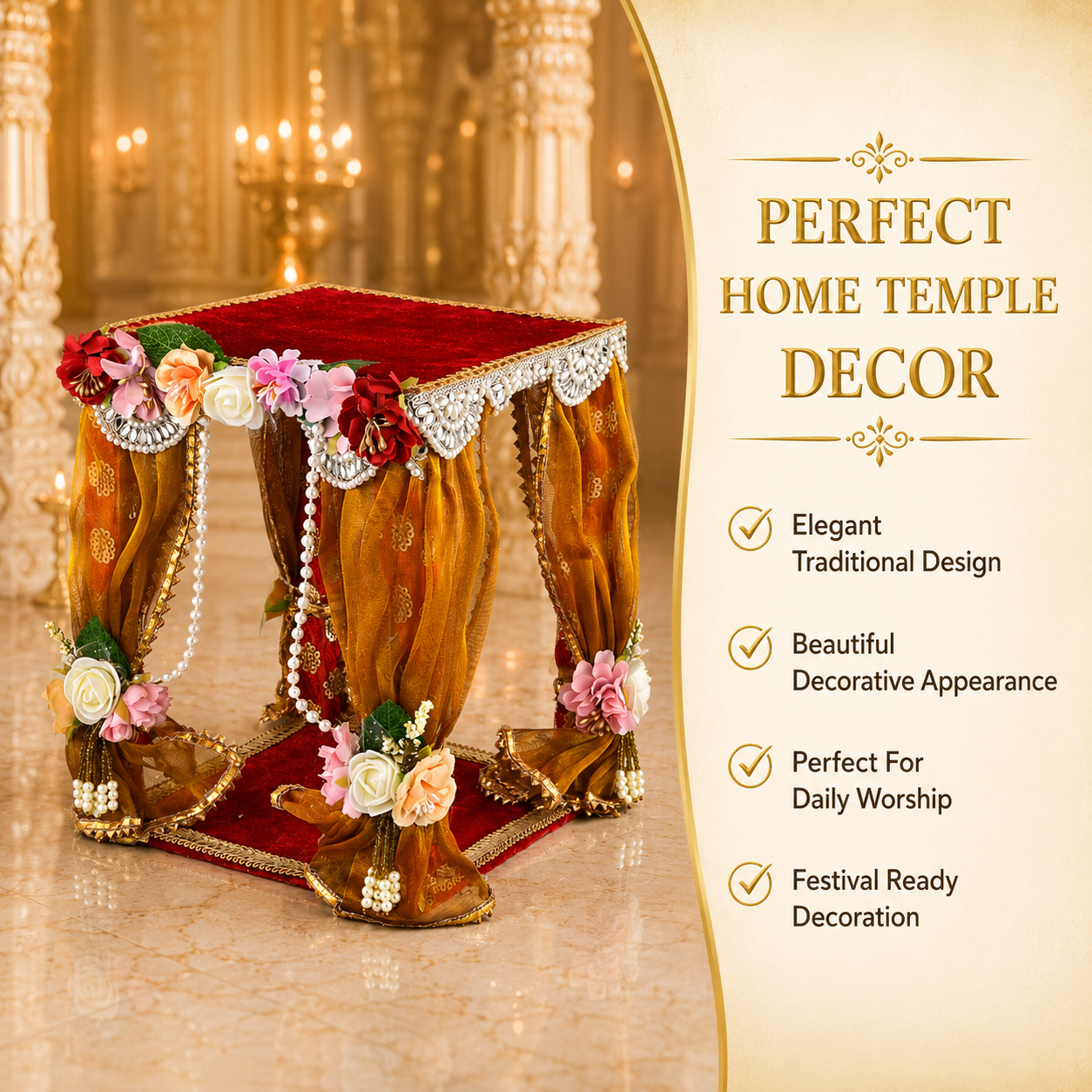 Krishna Janmashtami Decoration Mandap | Laddu Gopal Temple Stage with Floral Curtains
