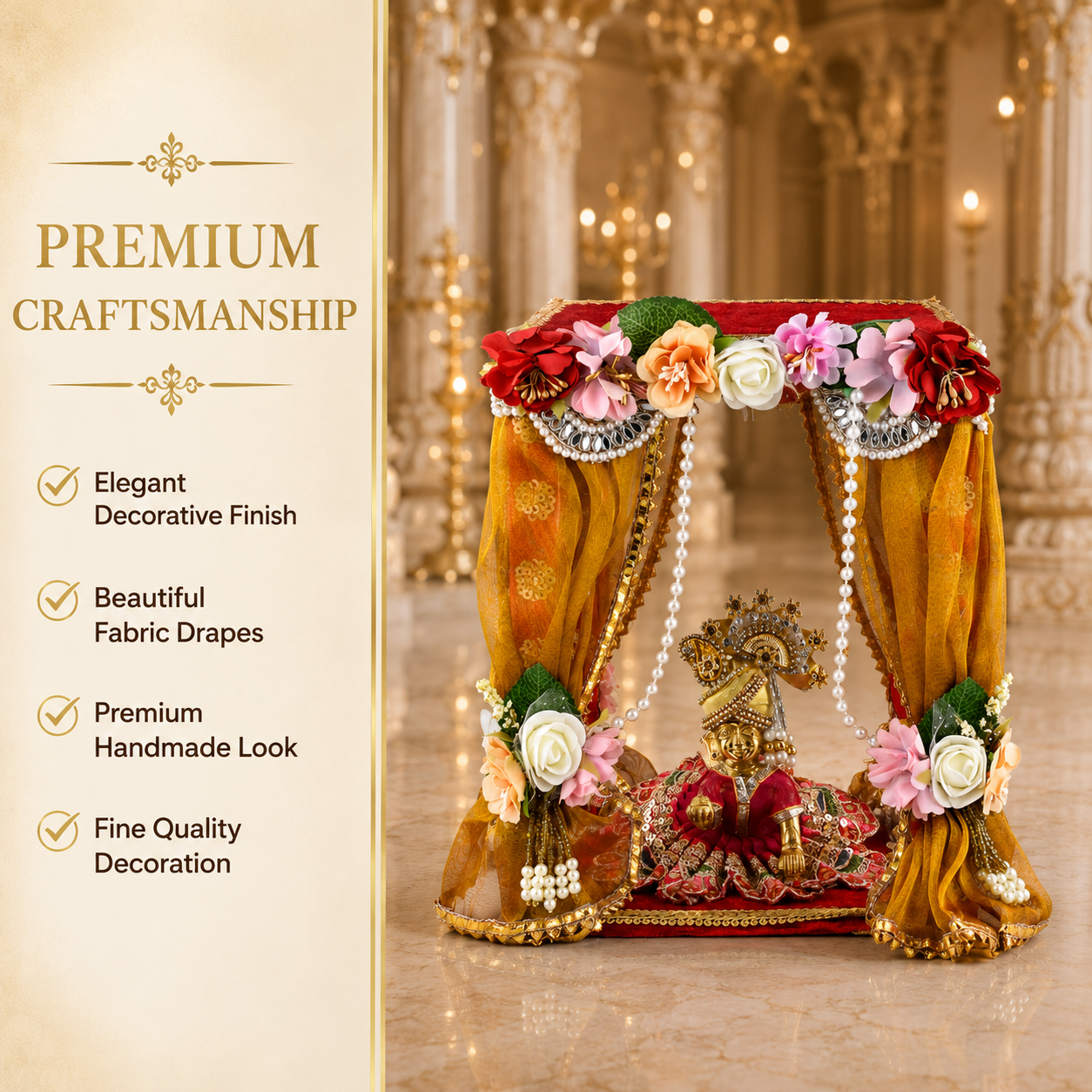 Krishna Janmashtami Decoration Mandap | Laddu Gopal Temple Stage with Floral Curtains