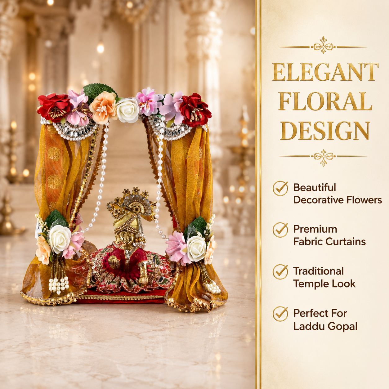 Krishna Janmashtami Decoration Mandap | Laddu Gopal Temple Stage with Floral Curtains