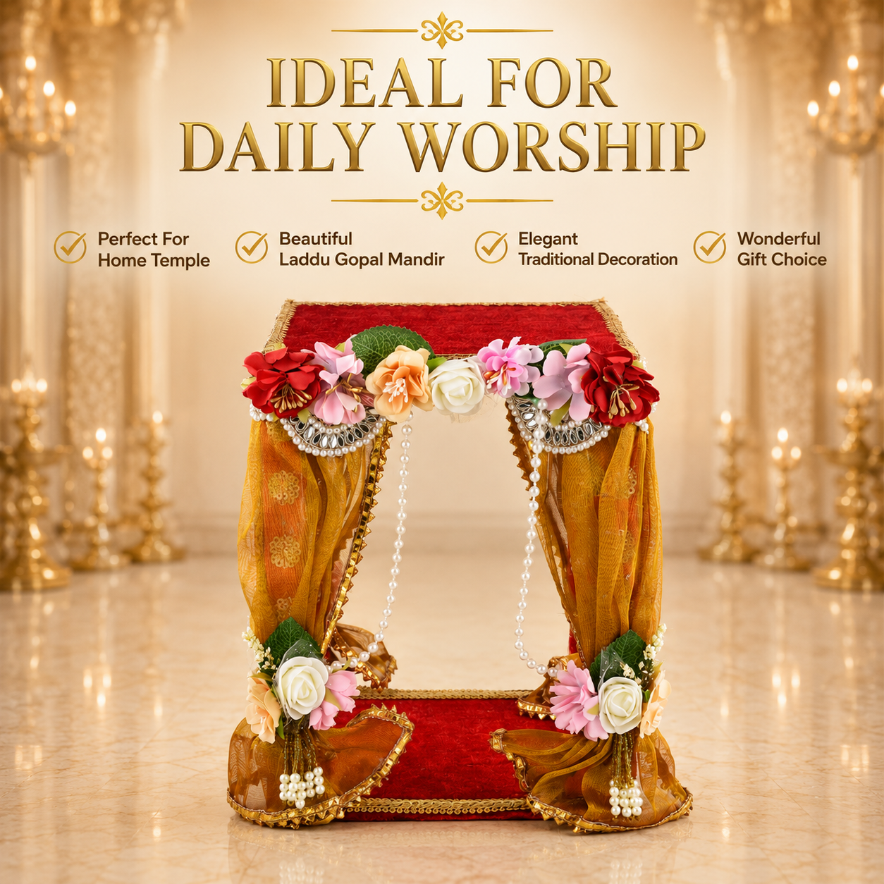 Krishna Janmashtami Decoration Mandap | Laddu Gopal Temple Stage with Floral Curtains