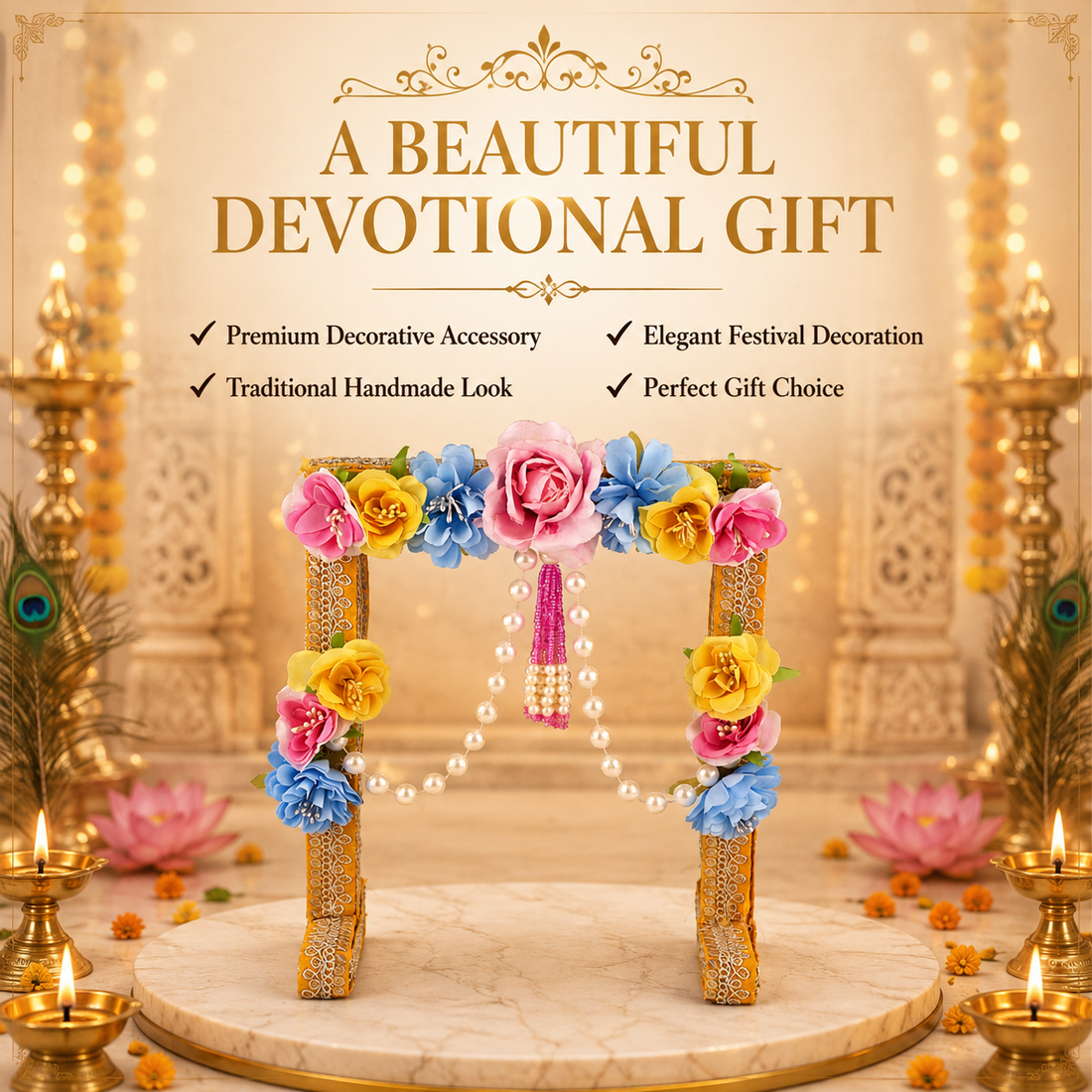 Laddu Gopal Janmashtami Backdrop | Floral Krishna Jhanki Decor