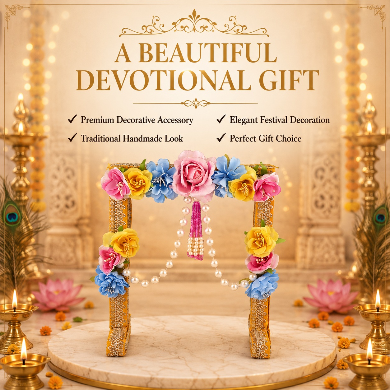 Laddu Gopal Janmashtami Backdrop | Floral Krishna Jhanki Decor