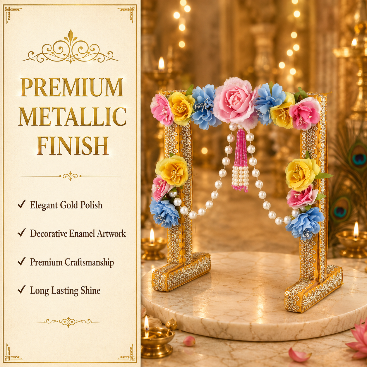 Laddu Gopal Janmashtami Backdrop | Floral Krishna Jhanki Decor