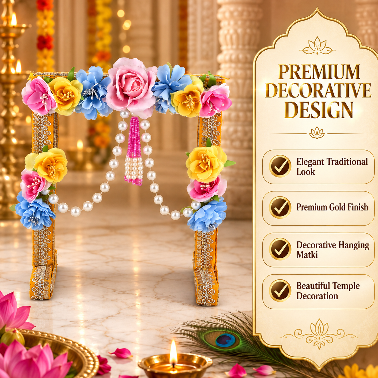 Laddu Gopal Janmashtami Backdrop | Floral Krishna Jhanki Decor