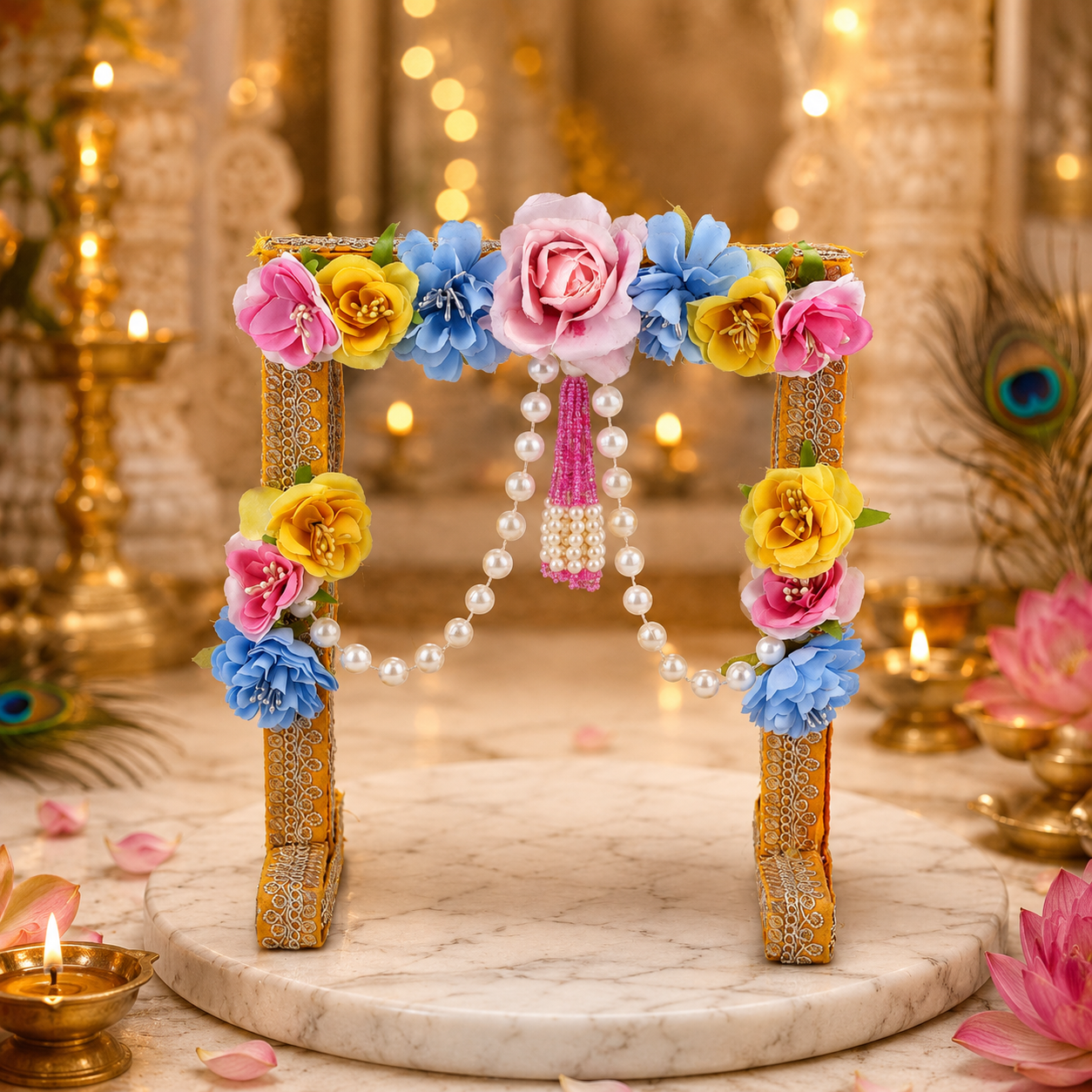 Laddu Gopal Janmashtami Backdrop | Floral Krishna Jhanki Decor