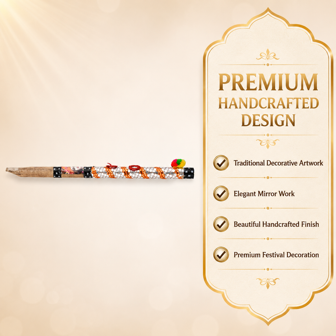 Laddu Gopal Bansi | Designer Krishna Flute with Mirror Work & Tassel
