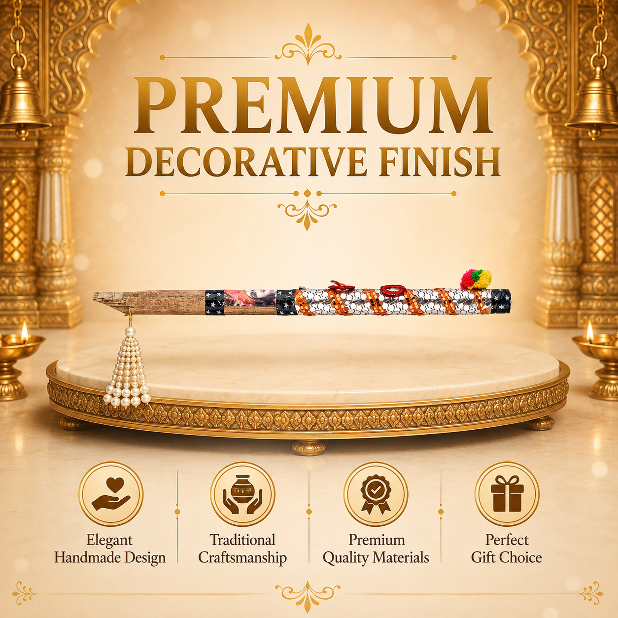 Laddu Gopal Bansi | Designer Krishna Flute with Mirror Work & Tassel