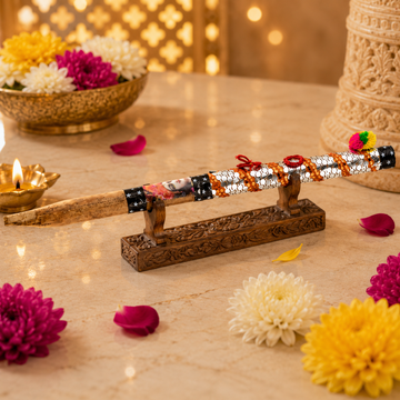 Laddu Gopal Bansi | Designer Krishna Flute with Mirror Work & Tassel
