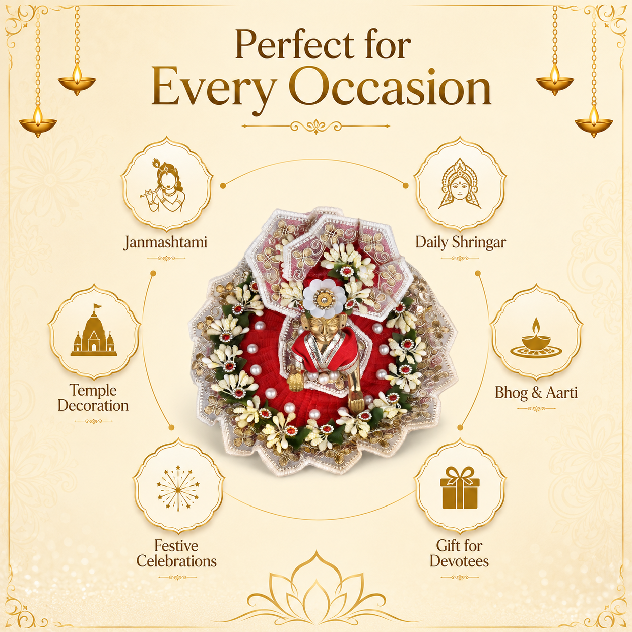 Laddu Gopal Dress with Mukut Set for 3-4 Inch Bal Gopal (Red & Gold)