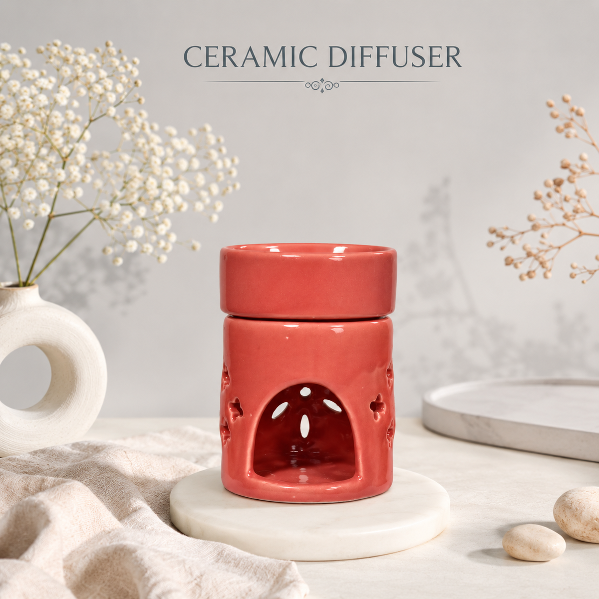 Ceramic Aroma Oil Diffuser Burner – Multipurpose Fragrance Lamp with Tealight Holder for Aromatherapy, Meditation, Spa, and Healing – 4 Inches