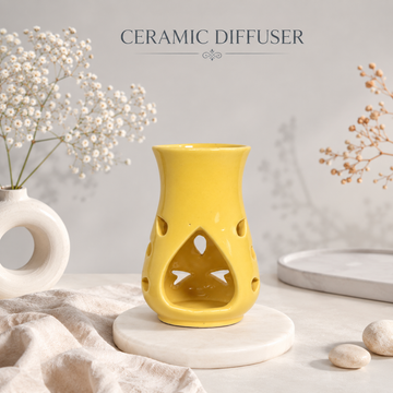 Yellow Ceramic Aroma Oil Burner with Essential Oils | Aromatherapy Diffuser for Home, Spa & Meditation-5 Inches