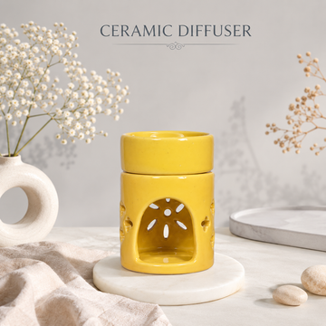 Round Top Yellow Ceramic Aroma Oil Burner | Stress Relief & Aromatherapy Diffuser for Meditation, Spa & Home- 4 inches