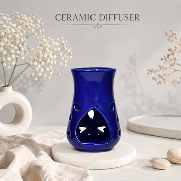 Ceramic Aroma Oil Burner for Camphor & Essential Oils | Blue Fragrance Diffuser-5 inches