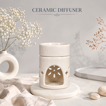 White Ceramic Aroma Oil Burner | Elegant Round Top Diffuser for Meditation, Yoga & Aromatherapy- 4  inches