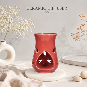 Red Ceramic Aroma Oil Burner for Essential Oils & Camphor-5 inches (5669145)