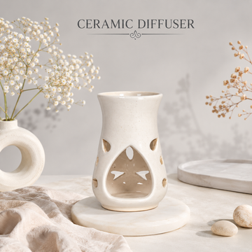 White Ceramic Aroma Oil Burner | Elegant Fragrance Diffuser with Tealight Holder- 5 inches