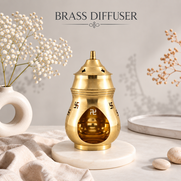 Brass Aroma Oil Burner with Lid & Swastik Design | Camphor & Essential Oil Diffuser -5.5 inches