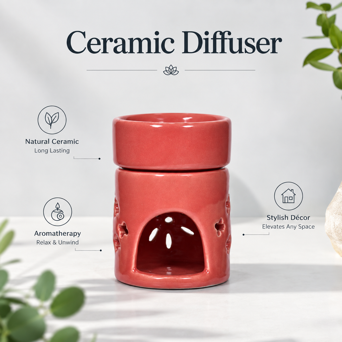 Ceramic Aroma Oil Diffuser Burner – Multipurpose Fragrance Lamp with Tealight Holder for Aromatherapy, Meditation, Spa, and Healing – 4 Inches