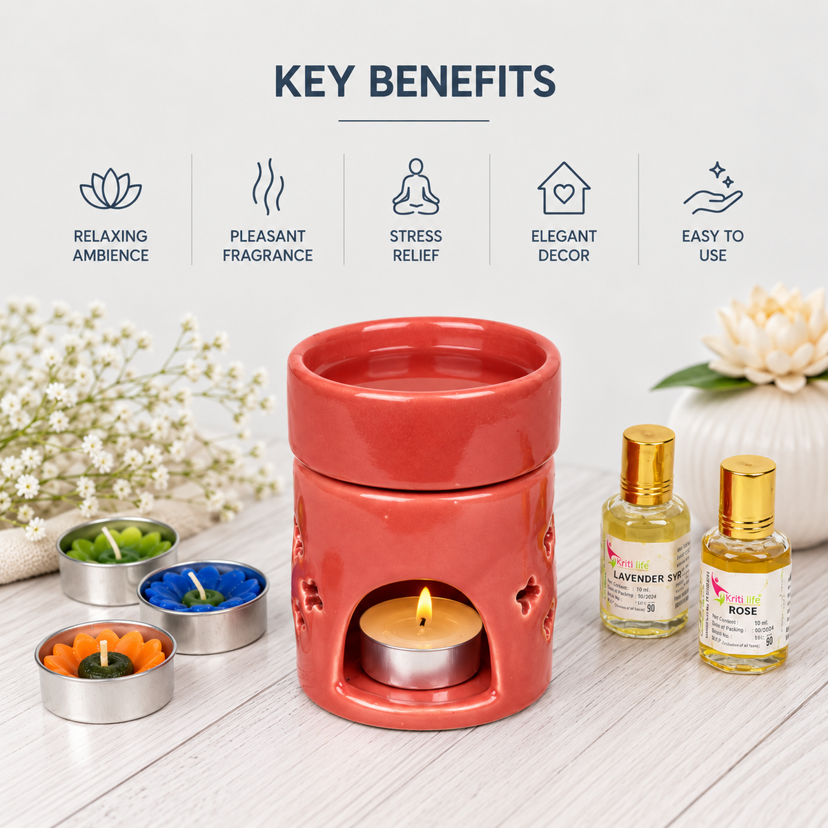 Ceramic Aroma Oil Diffuser Burner – Multipurpose Fragrance Lamp with Tealight Holder for Aromatherapy, Meditation, Spa, and Healing – 4 Inches