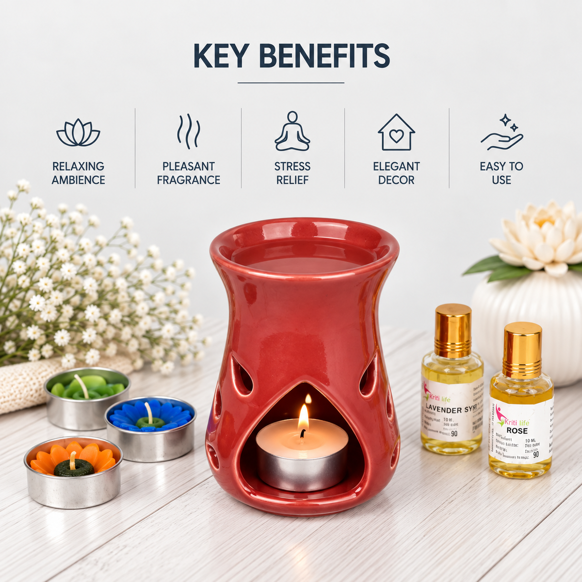 Red Ceramic Aroma Oil Burner for Essential Oils & Camphor-5 inches (5669145)