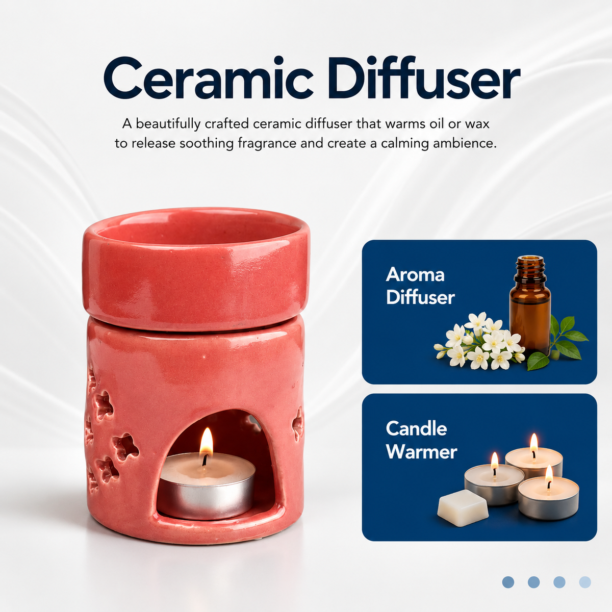 Ceramic Aroma Oil Diffuser Burner – Multipurpose Fragrance Lamp with Tealight Holder for Aromatherapy, Meditation, Spa, and Healing – 4 Inches