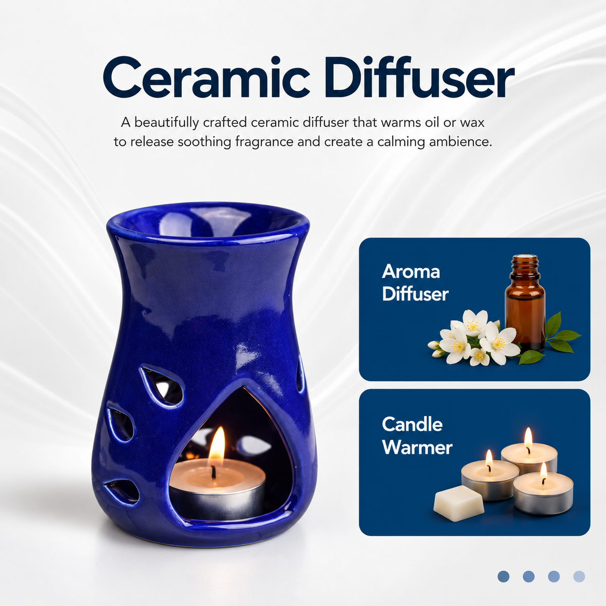 Ceramic Aroma Oil Burner for Camphor & Essential Oils | Blue Fragrance Diffuser-5 inches