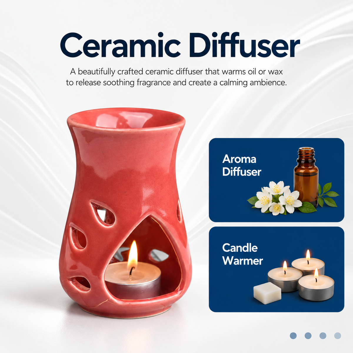 Red Ceramic Aroma Oil Burner for Essential Oils & Camphor-5 inches (5669145)