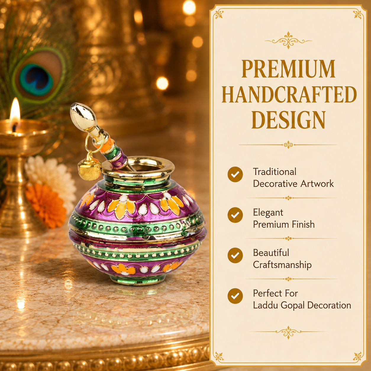 Colorful Krishna Makhan Matki with Spoon | Janmashtami Laddu Gopal Decoration