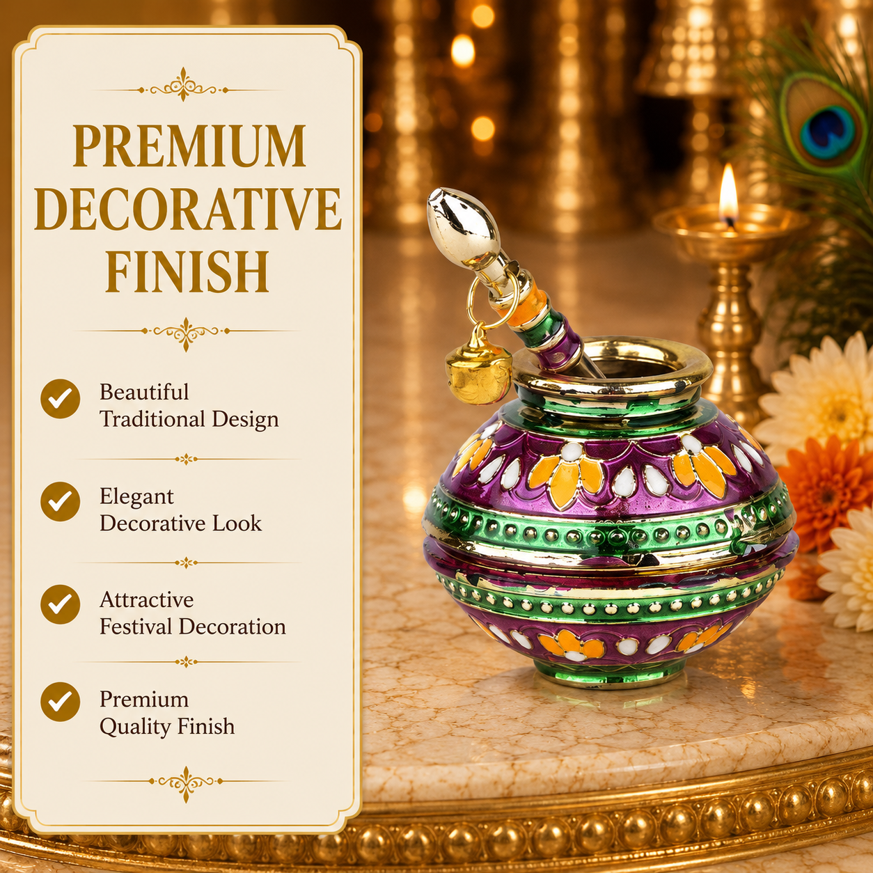 Colorful Krishna Makhan Matki with Spoon | Janmashtami Laddu Gopal Decoration