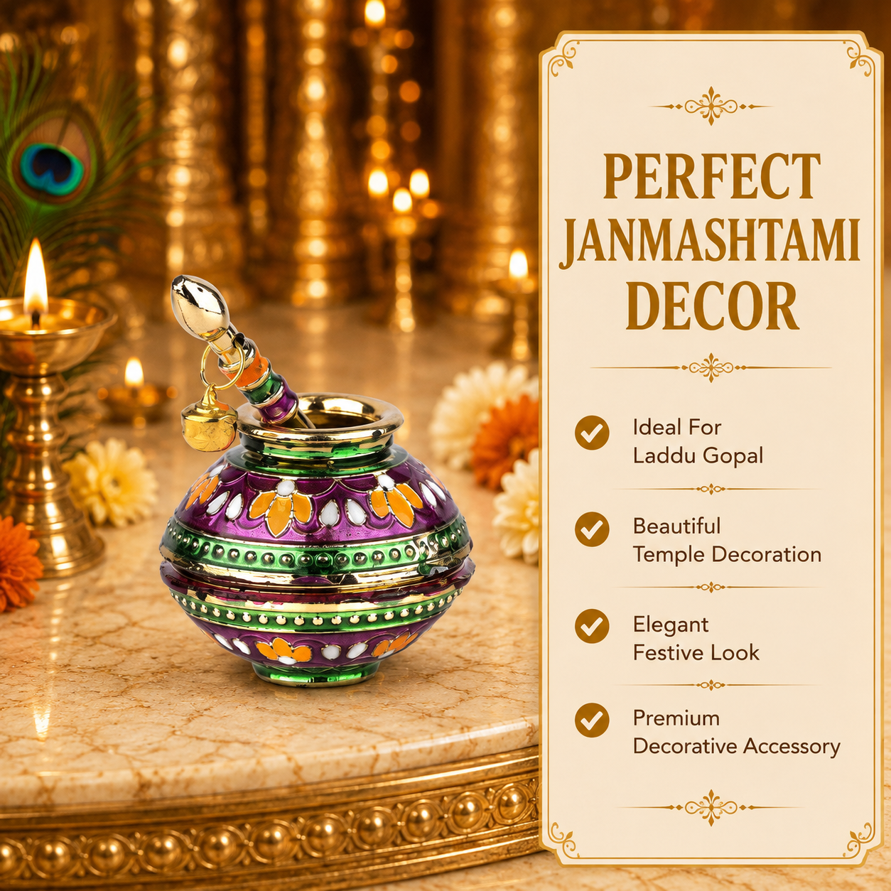 Colorful Krishna Makhan Matki with Spoon | Janmashtami Laddu Gopal Decoration