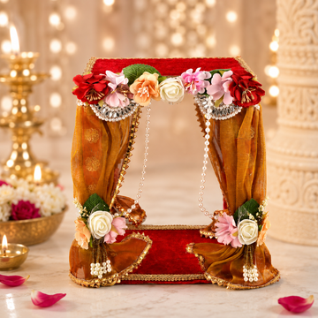 Krishna Janmashtami Decoration Mandap | Laddu Gopal Temple Stage with Floral Curtains