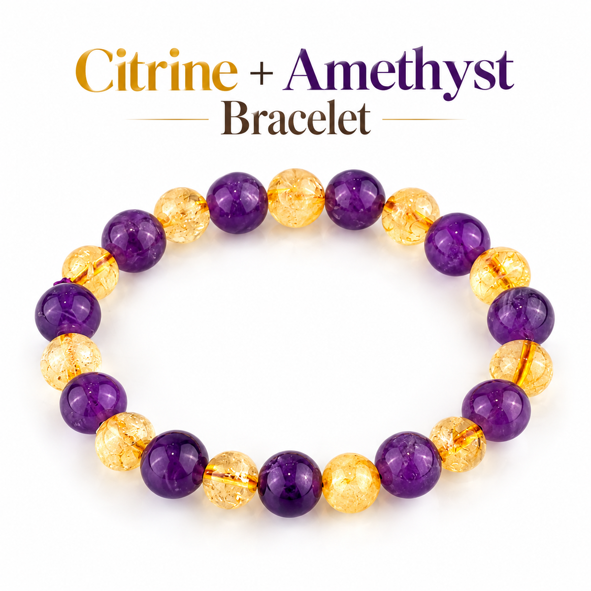 Citrine & Amethyst Bracelet for Positivity, Abundance & Balance – 8mm Natural Stone Beads, Free Size