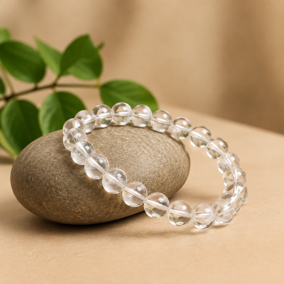 Natural Clear Quartz Crystal Bracelet for Focus, Energy & Healing-10mm