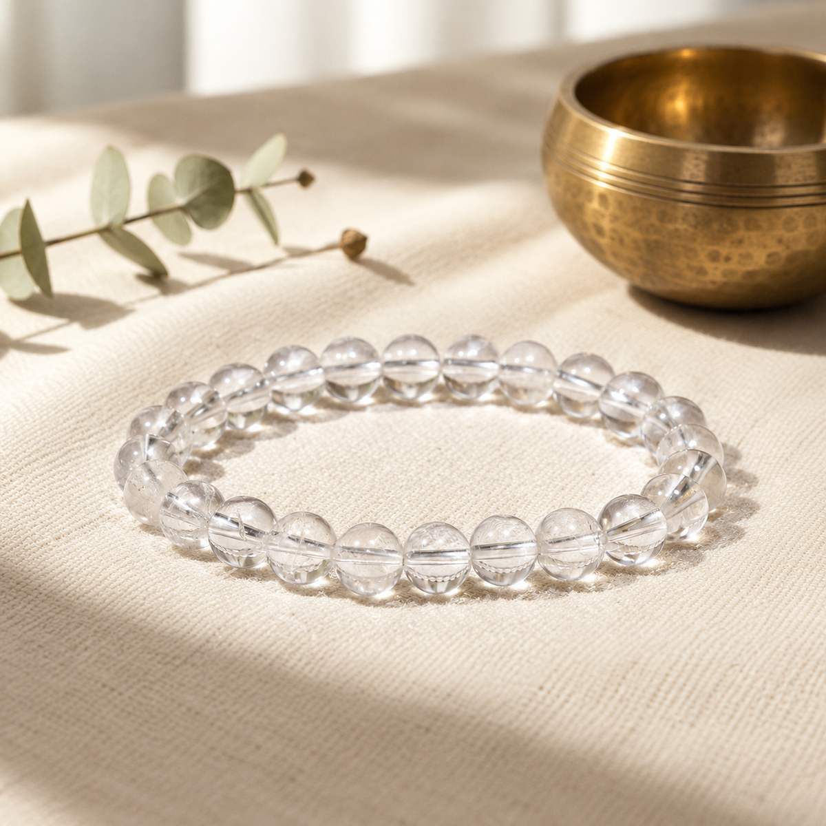 Natural Clear Quartz Crystal Bracelet for Focus, Energy & Healing-10mm