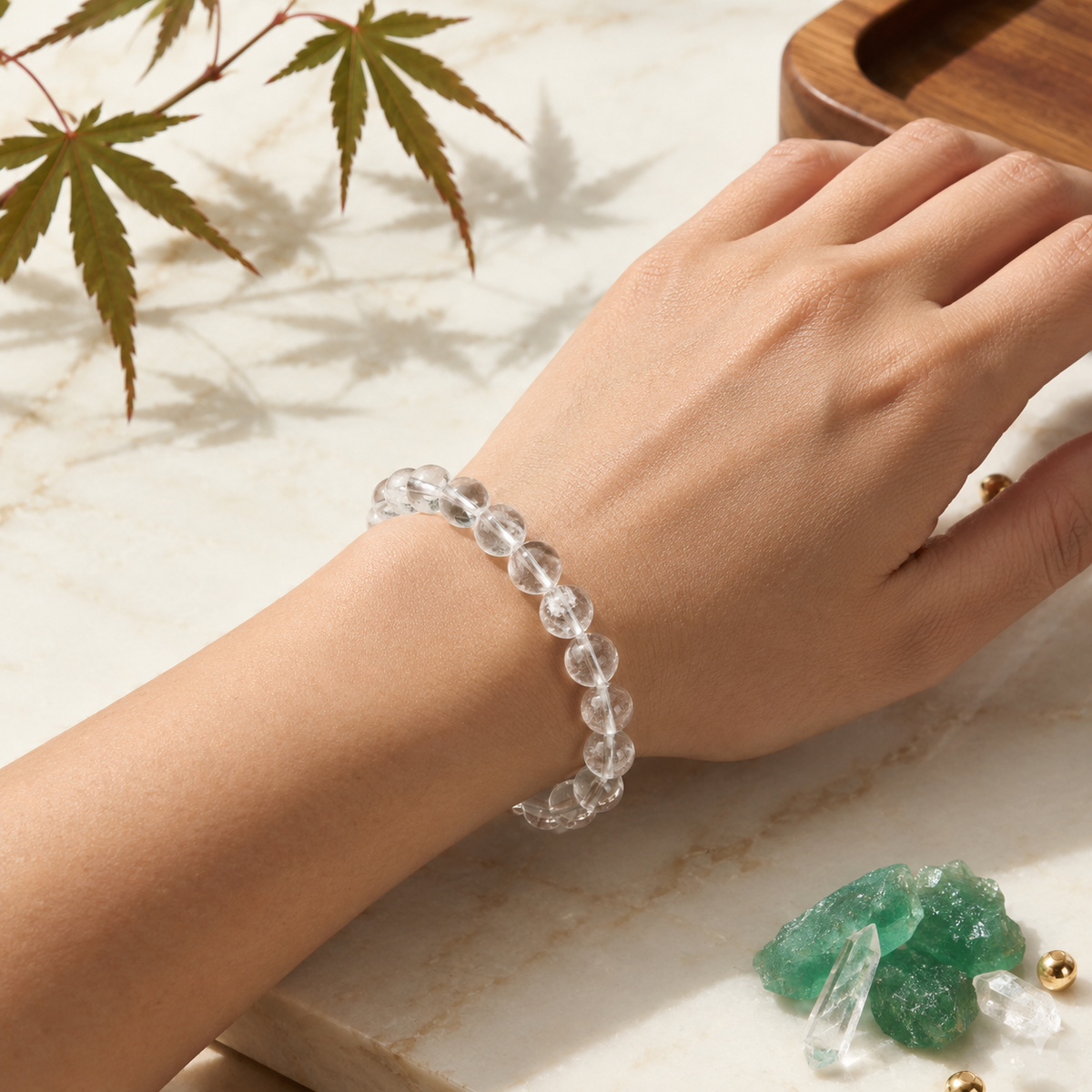 Natural Clear Quartz Crystal Bracelet for Focus, Energy & Healing-10mm