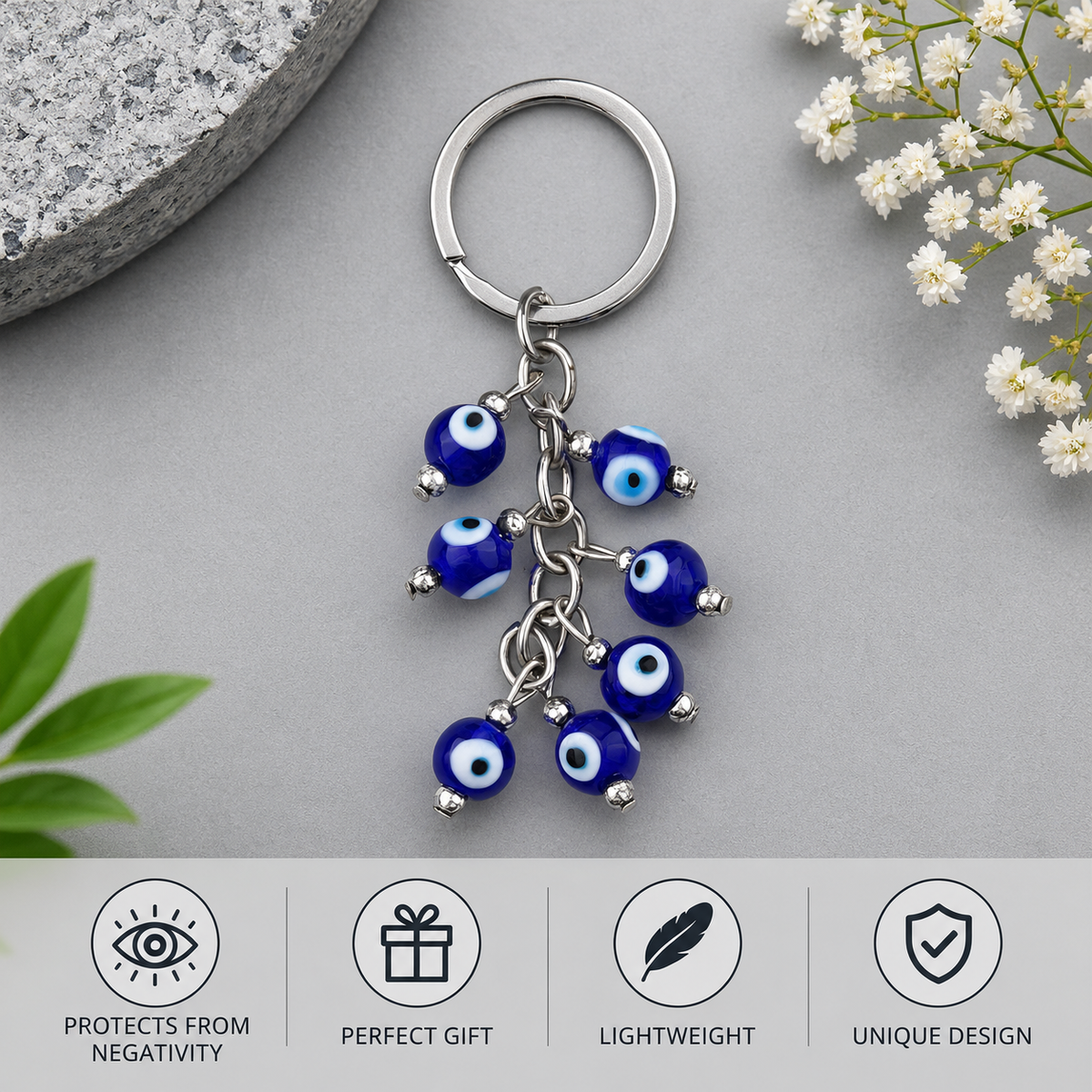 Beaded Evil Eye Keychain | Cluster of Protection Beads for Positivity & Energy Shield-9 cm Hight