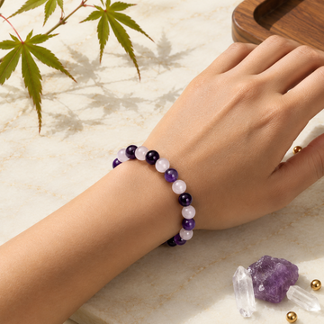 Natural Amethyst  & Rose Quartz Crystal Stone Bracelet 8mm