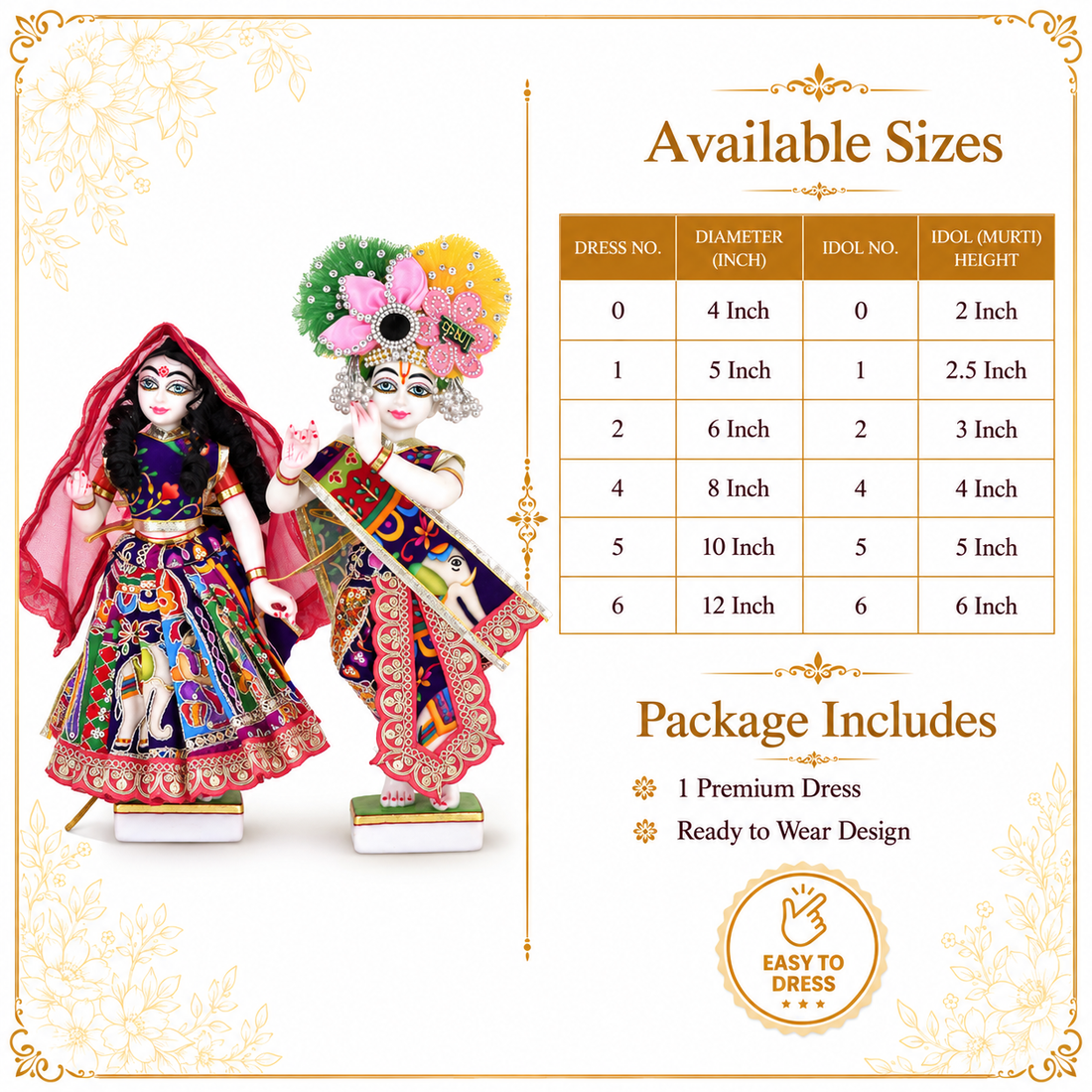 Radha Krishna Dress 7 Inch for 12 Inch Idol | Red Multicolor Poshak