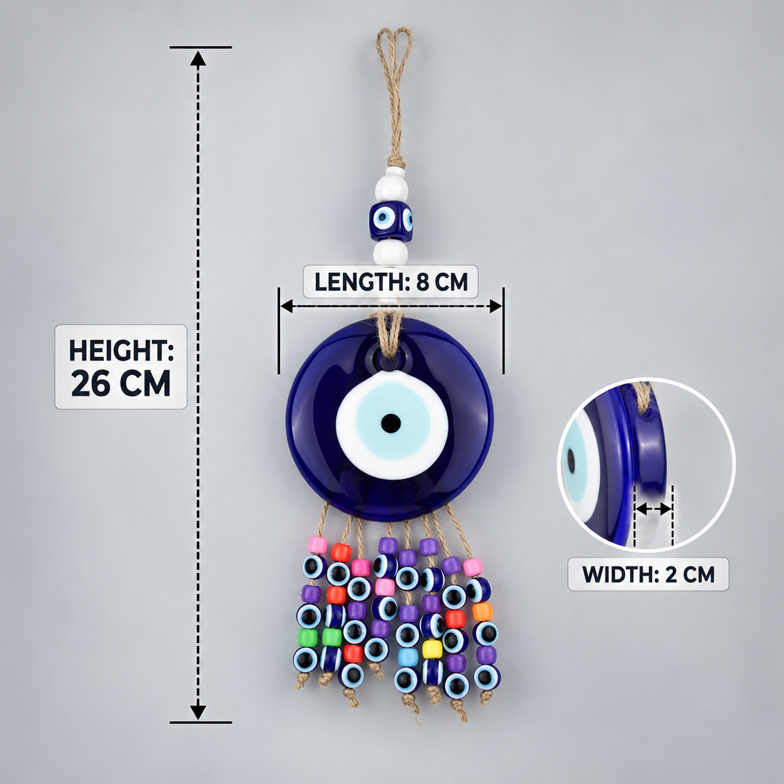 Evil Eye Wall Decor with Colorful Beads | Spiritual Nazar Battu for Home & Office – 26 cm Hight