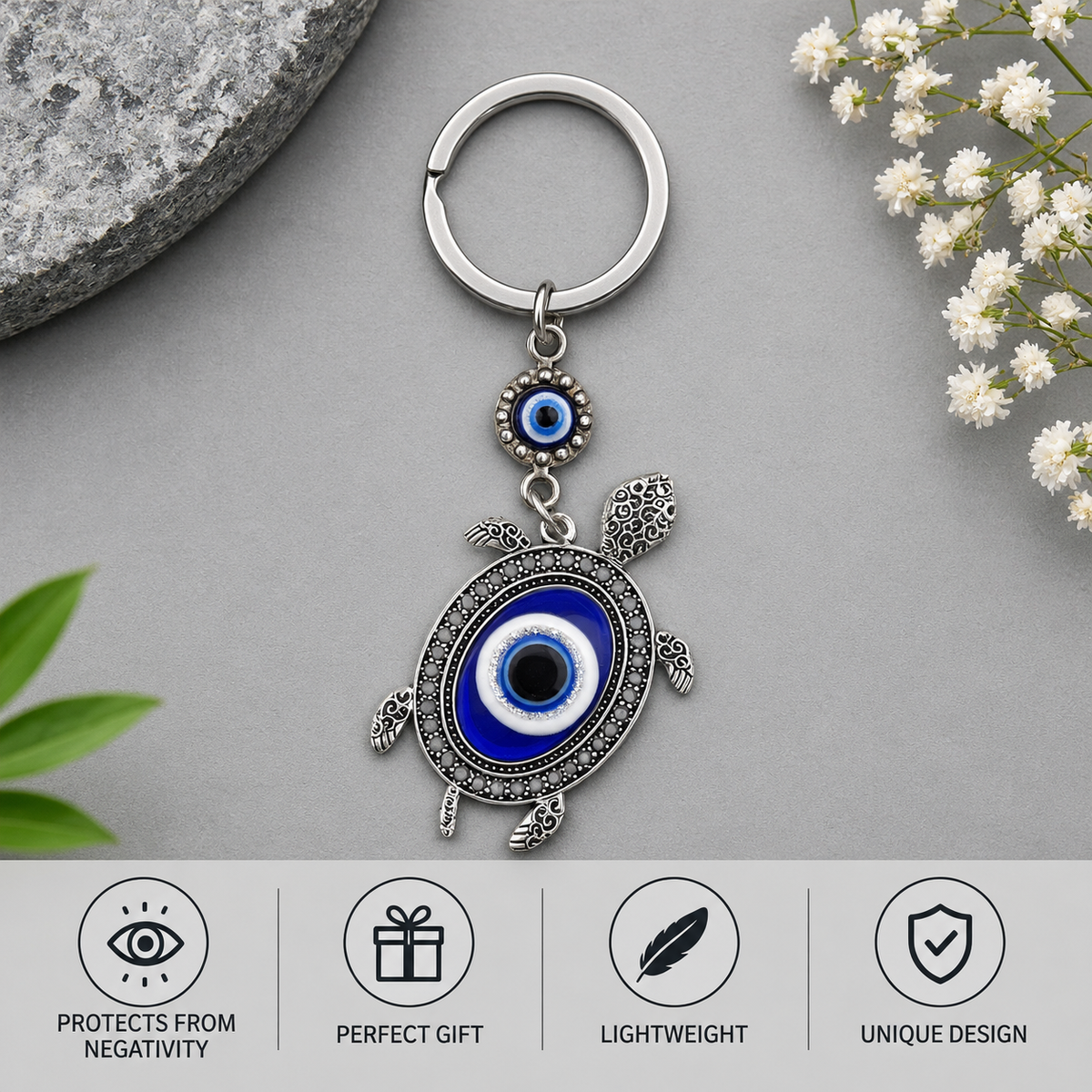 Turtle Evil Eye Keychain | Nazar Suraksha with Turtle Symbol for Calm & Protection-7 cm Hight