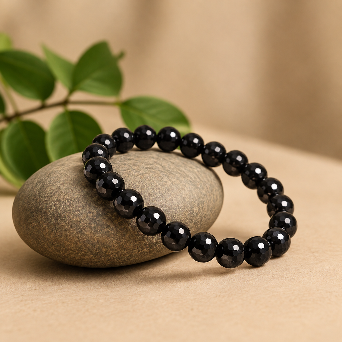 Natural Black Tourmaline Crystal Stone Bracelet 7mm