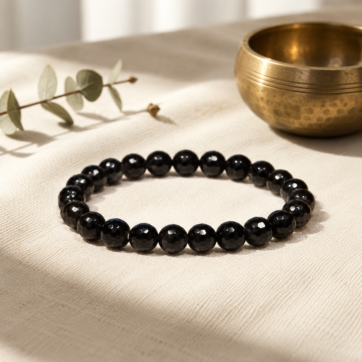 Natural Black Tourmaline Crystal Stone Bracelet 7mm