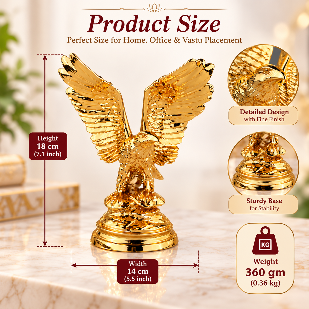 Feng Shui Golden Eagle Idol for Success, Power, Leadership & Prosperity