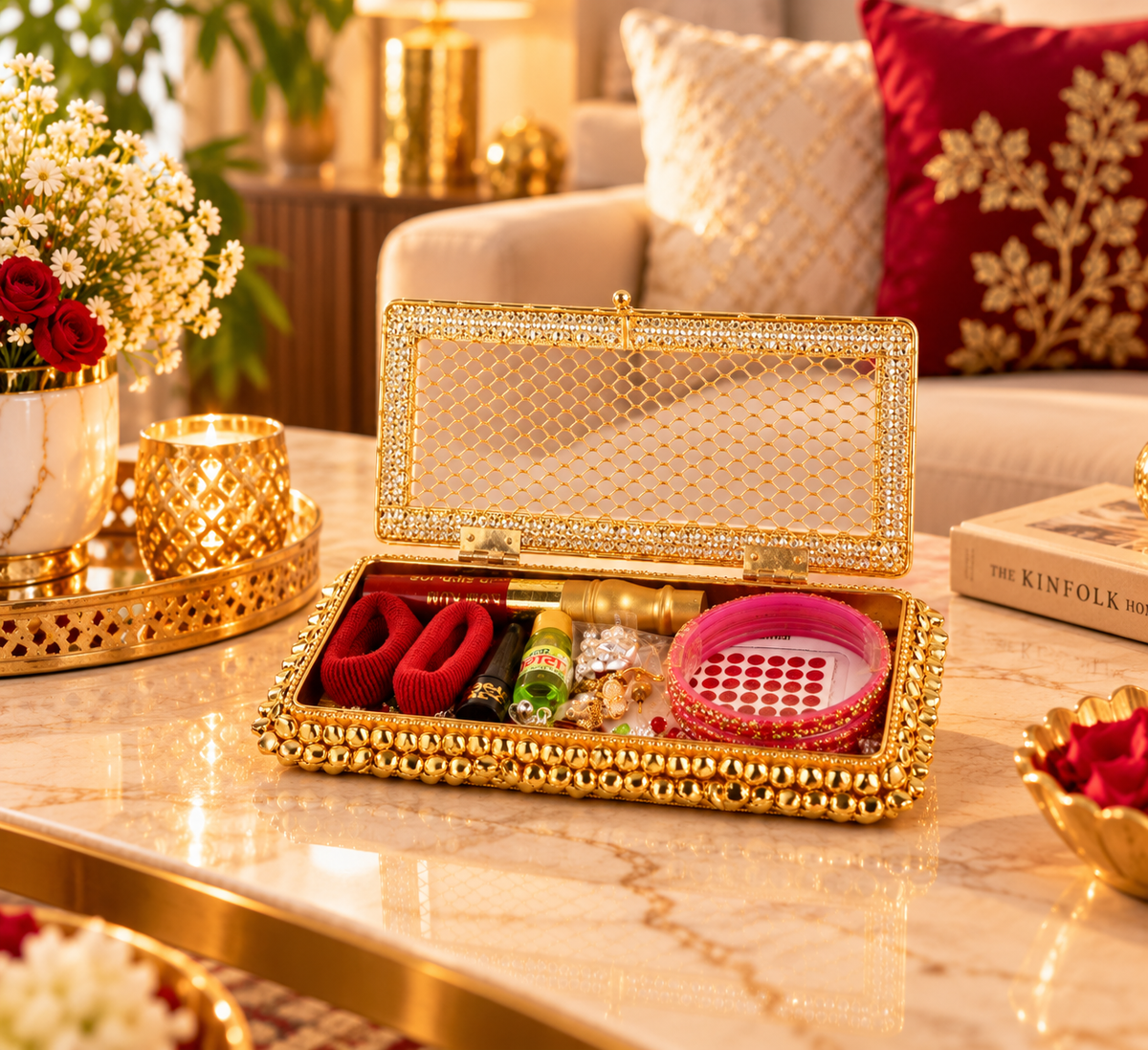 Premium Karwa Chauth Shringar & Pooja Gift Set with Decorative Box