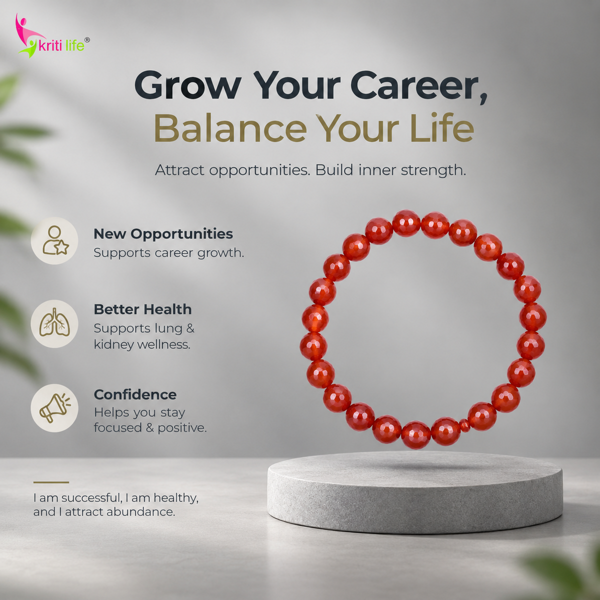 Natural Carnelian Crystal Stone Bracelet for Career Growth & Vitality-8mm