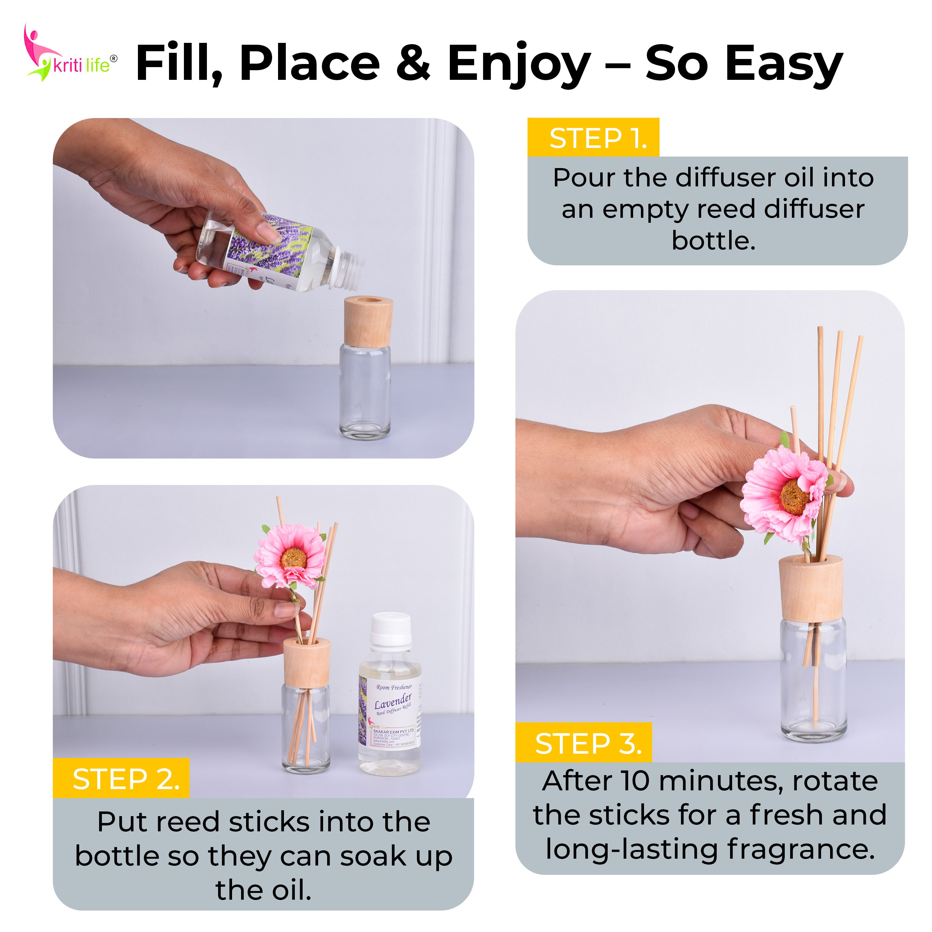 Kriti Life Reed Diffuser Refill - Lavender 90ML Long-Lasting Room Fragrance